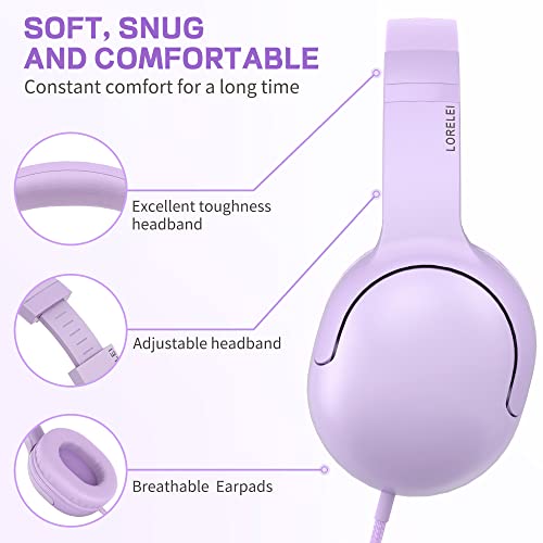 LORELEI E5 Wired Headphones for Kids Foldable & 3.5mm Jack Tangle Free Nylon Wire Stereo On Ear Headsets for Kids/Children/School/Tablet/Ipad/Kiddle/Plane (Purple) - Image 2