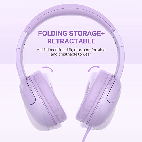 LORELEI E5 Wired Headphones for Kids Foldable & 3.5mm Jack Tangle Free Nylon Wire Stereo On Ear Headsets for Kids/Children/School/Tablet/Ipad/Kiddle/Plane (Purple) - Image 3