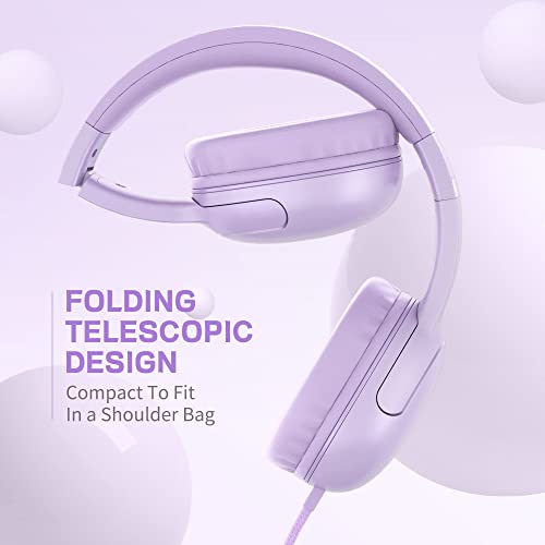 LORELEI E5 Wired Headphones for Kids Foldable & 3.5mm Jack Tangle Free Nylon Wire Stereo On Ear Headsets for Kids/Children/School/Tablet/Ipad/Kiddle/Plane (Purple) - Image 5