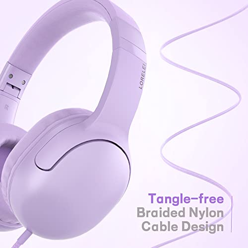 LORELEI E5 Wired Headphones for Kids Foldable & 3.5mm Jack Tangle Free Nylon Wire Stereo On Ear Headsets for Kids/Children/School/Tablet/Ipad/Kiddle/Plane (Purple) - Image 4