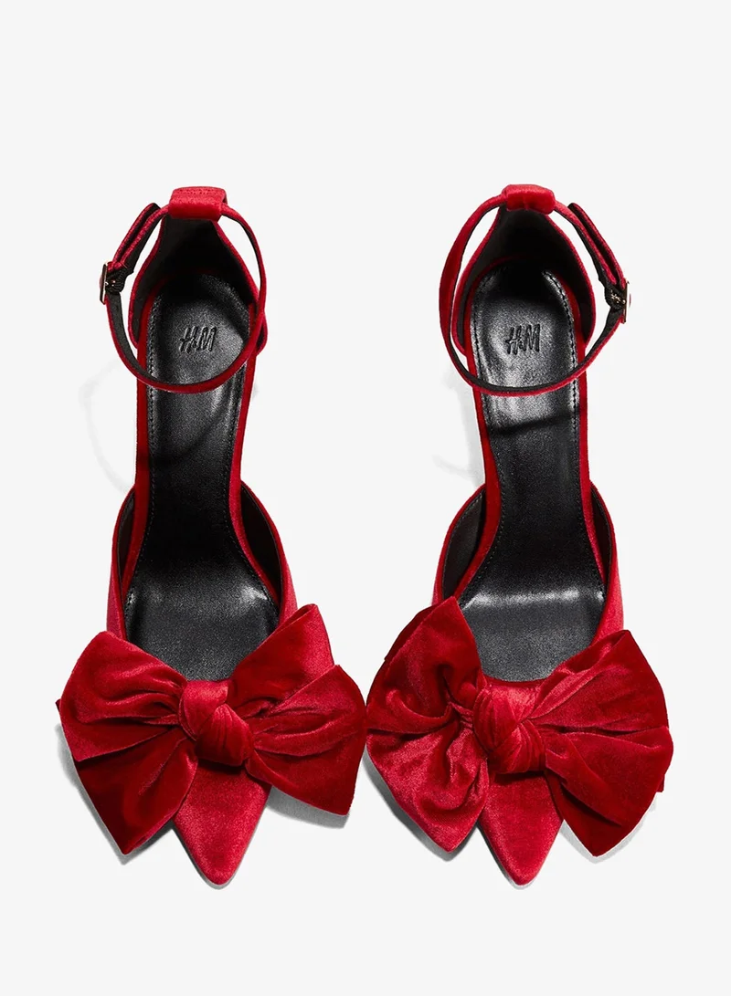 H&M Bow-detail velour court shoes