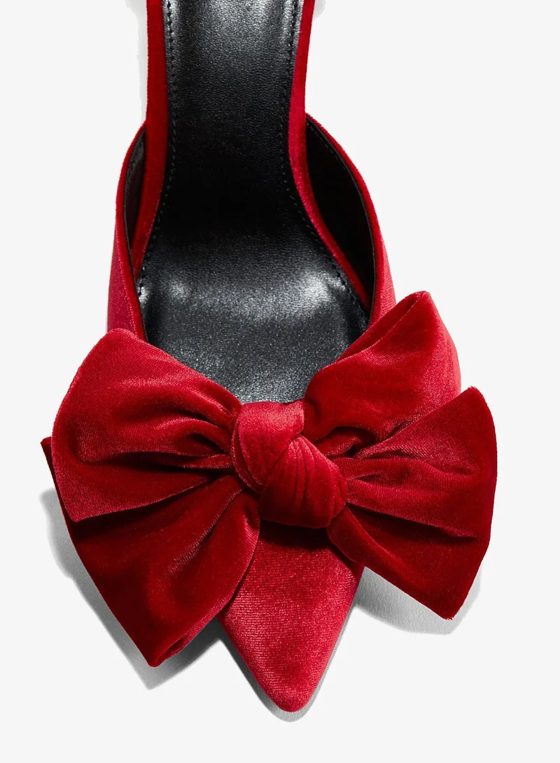H&M Bow-detail velour court shoes