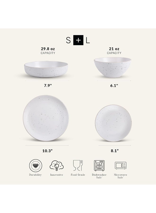 Stone Lain Lauren Stoneware Rustic Plates and Bowls Set Dinnerware Service for 4 Speckled Off White Dishwasher Microwave Safe 16Piece - Image 2