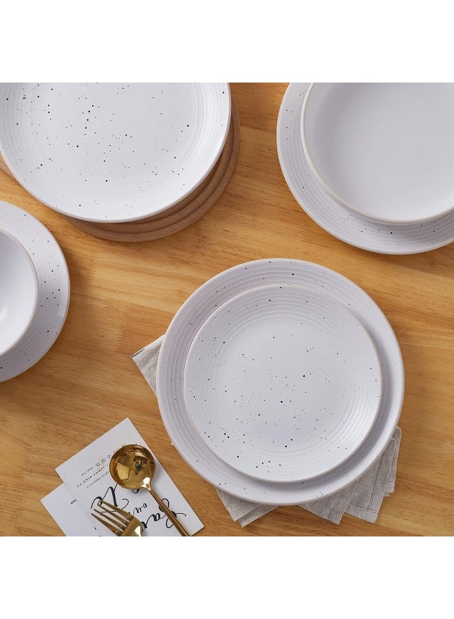 Stone Lain Lauren Stoneware Rustic Plates and Bowls Set Dinnerware Service for 4 Speckled Off White Dishwasher Microwave Safe 16Piece - Image 4