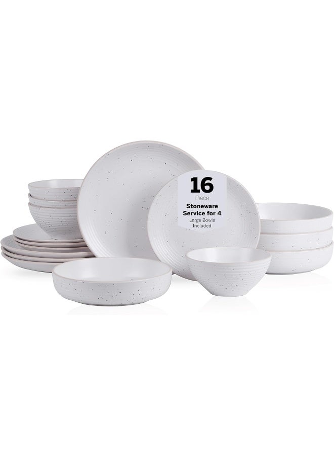 Stone Lain Lauren Stoneware Rustic Plates and Bowls Set Dinnerware Service for 4 Speckled Off White Dishwasher Microwave Safe 16Piece - Image 1