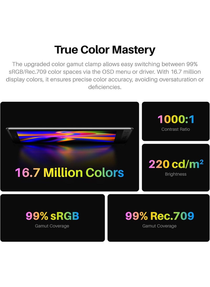 HUION Kamvas Pro 16 V2 Drawing Tablet with Screen, 15.6" Full-Laminated AG Glass Display, 16384 Levels Battery-Free Pen with 2g IAF & Tilt Support, Smart Touch Bar + 6 Shortcut Keys black - Image 5