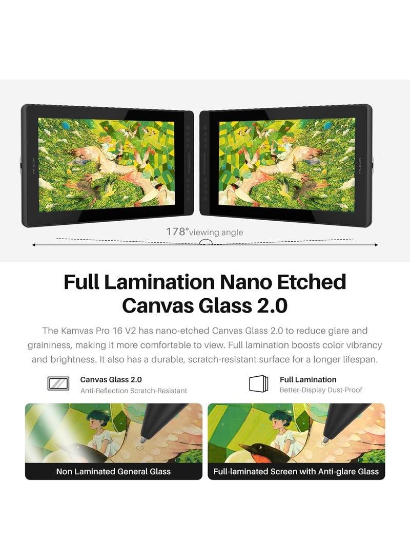 HUION Kamvas Pro 16 V2 Drawing Tablet with Screen, 15.6" Full-Laminated AG Glass Display, 16384 Levels Battery-Free Pen with 2g IAF & Tilt Support, Smart Touch Bar + 6 Shortcut Keys black - Image 4