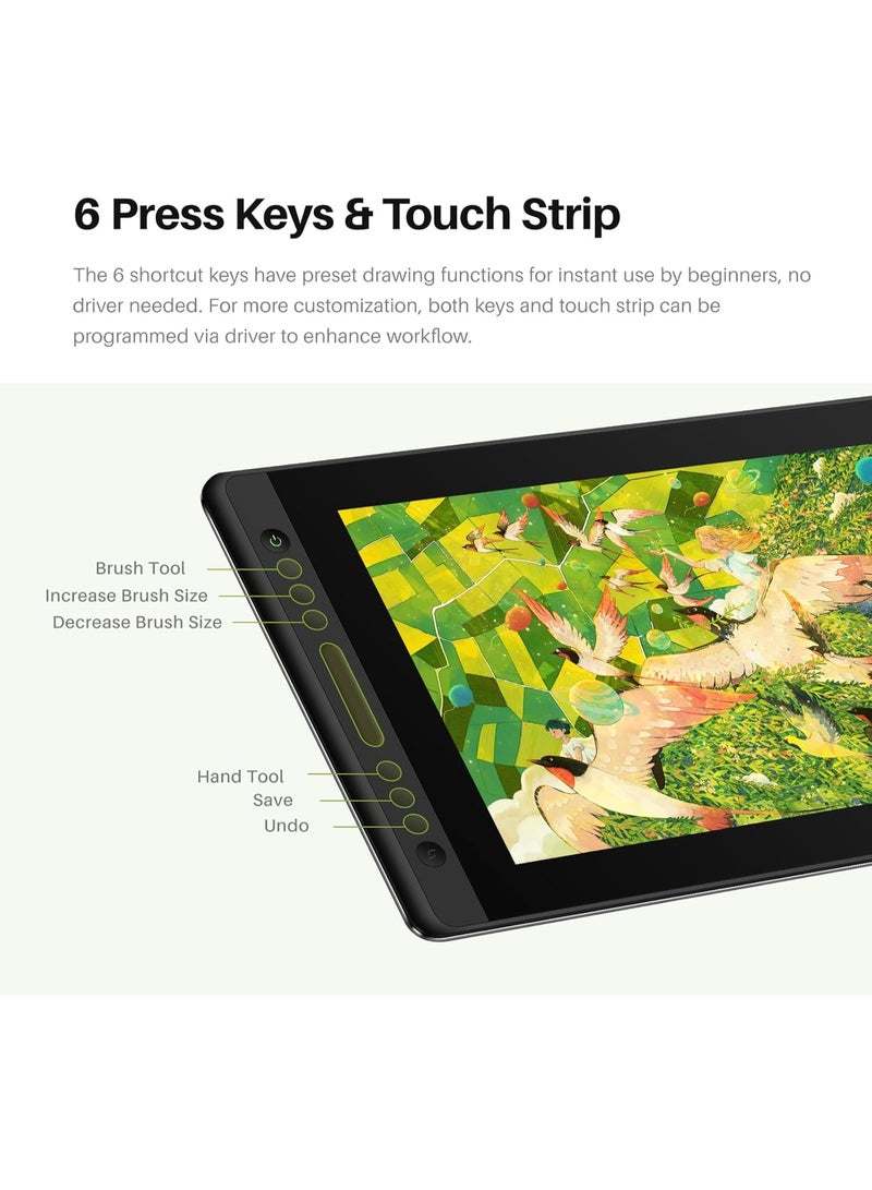 HUION Kamvas Pro 16 V2 Drawing Tablet with Screen, 15.6" Full-Laminated AG Glass Display, 16384 Levels Battery-Free Pen with 2g IAF & Tilt Support, Smart Touch Bar + 6 Shortcut Keys black - Image 3