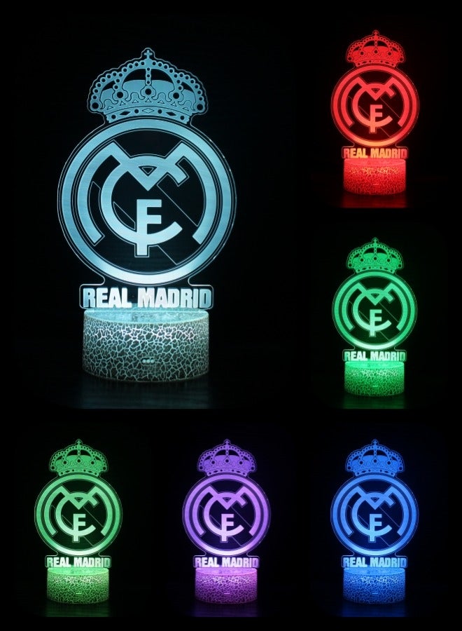إيه آن د دبليو مصباح ليلي ثلاثي الابعاد لريال مدريد, اضاءه قيمنق LED RGB 16 لون, 4 أوضاع وميض ديناميكية, مؤقت إيقاف 1-24 ساعة, تحكم بالريموت واللمس, قيمنق ديكور, زينة غرفة نوم, هدية لمحبي كرة القدم - Image 1