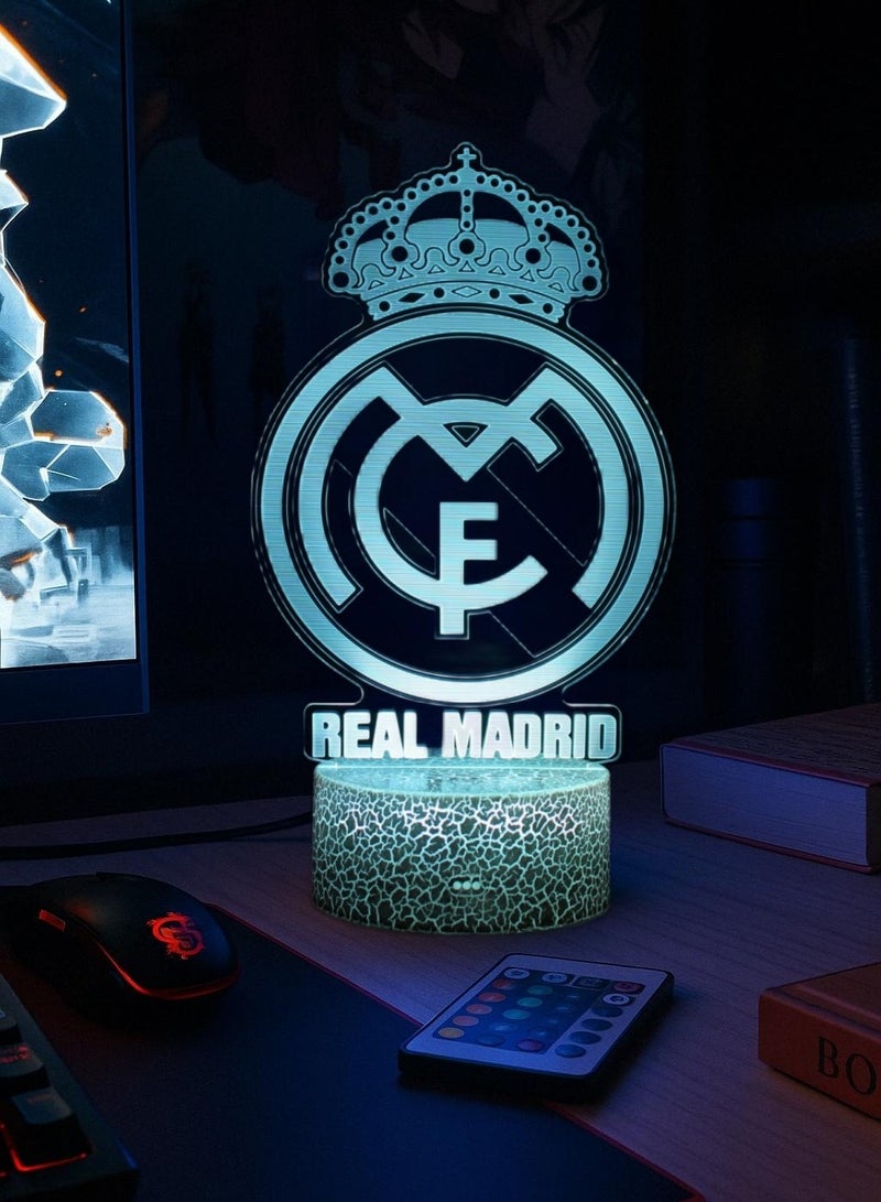 إيه آن د دبليو مصباح ليلي ثلاثي الابعاد لريال مدريد, اضاءه قيمنق LED RGB 16 لون, 4 أوضاع وميض ديناميكية, مؤقت إيقاف 1-24 ساعة, تحكم بالريموت واللمس, قيمنق ديكور, زينة غرفة نوم, هدية لمحبي كرة القدم - Image 2