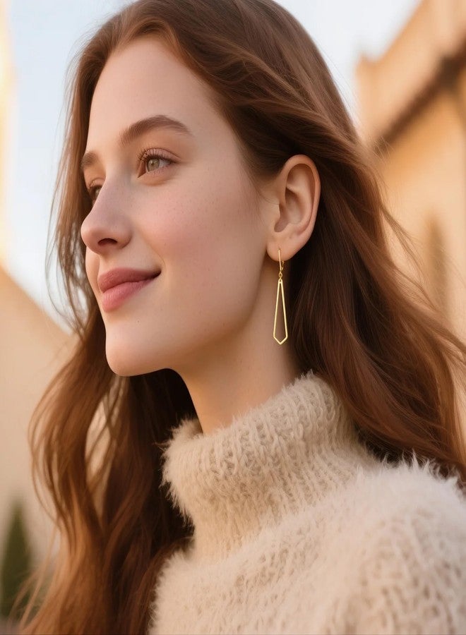 ALEXCRAFT Gold Dangle Earrings for Women Hypoallergenic Geometric Earrings Dangle 14K Gold Leverback Earrings Trendy Drop Dangling Earings Dangly Fashion Jewelry Gifts Ladies Fall - Image 2