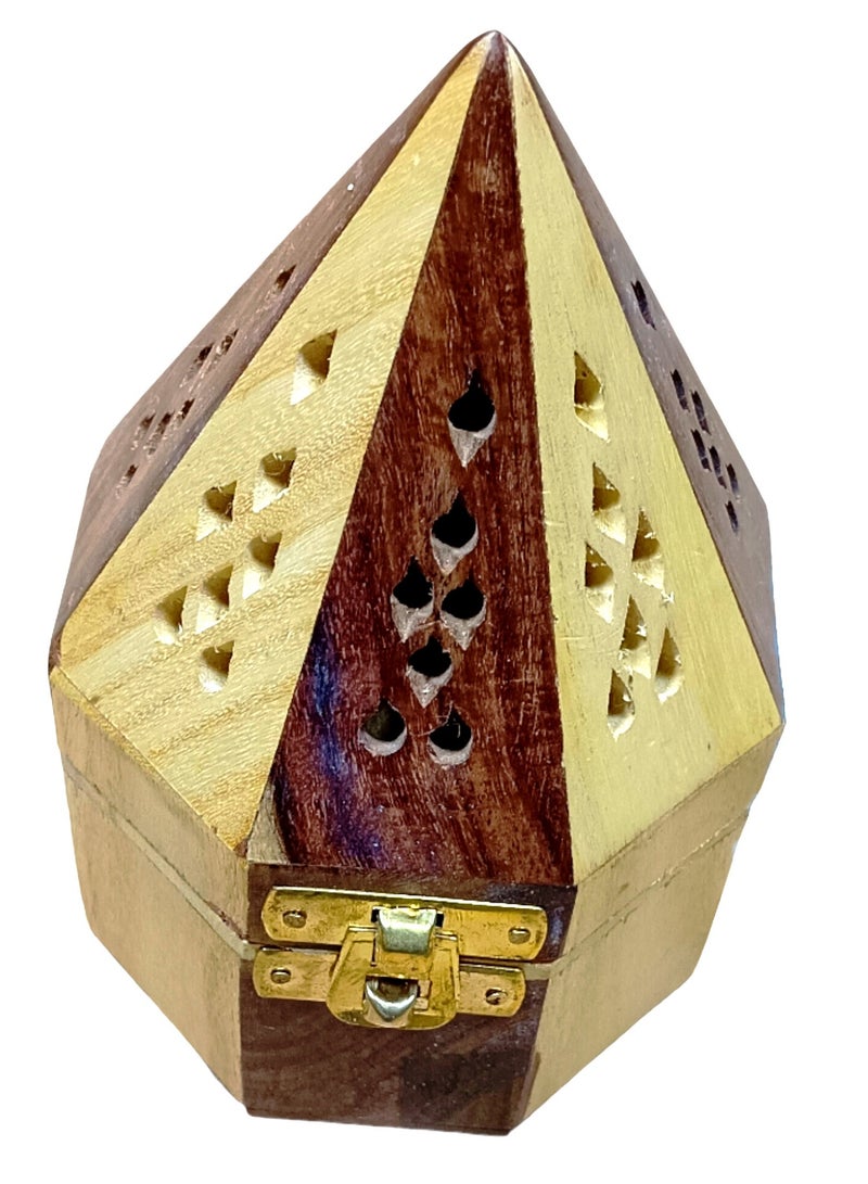 SAQOWARE Hexa Round Wooden Incense Bakhoor Burner | Madkhan,Mabkhara,Wooden Bakhoor Burner Multicolour - Image 2