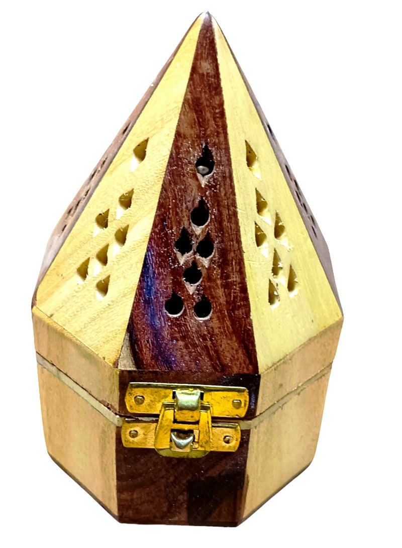 SAQOWARE Hexa Round Wooden Incense Bakhoor Burner | Madkhan,Mabkhara,Wooden Bakhoor Burner Multicolour - Image 1