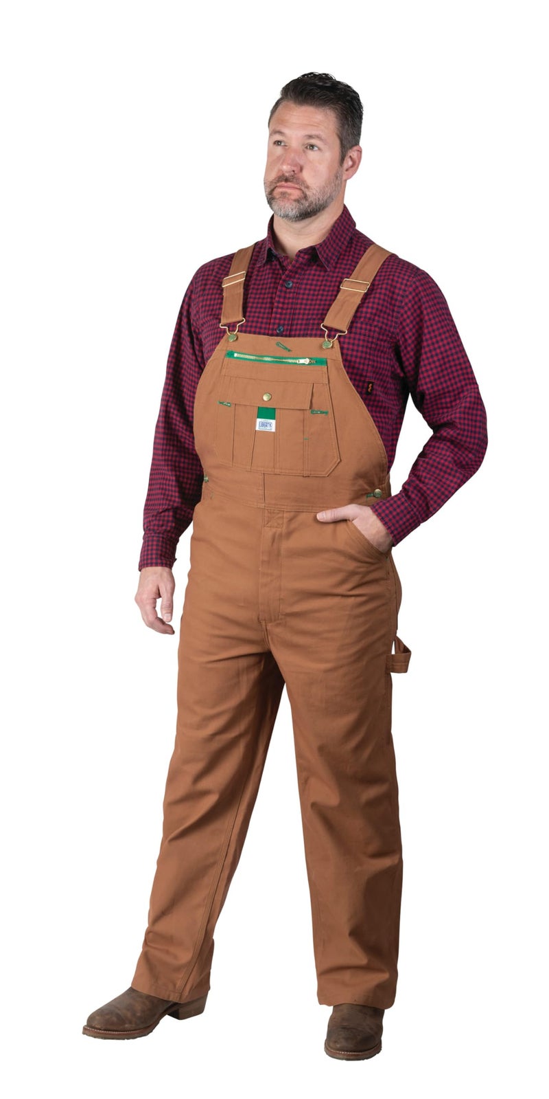 Liberty Men's Duck Bib Overalls, Pecan, 52W x 30L - Image 1