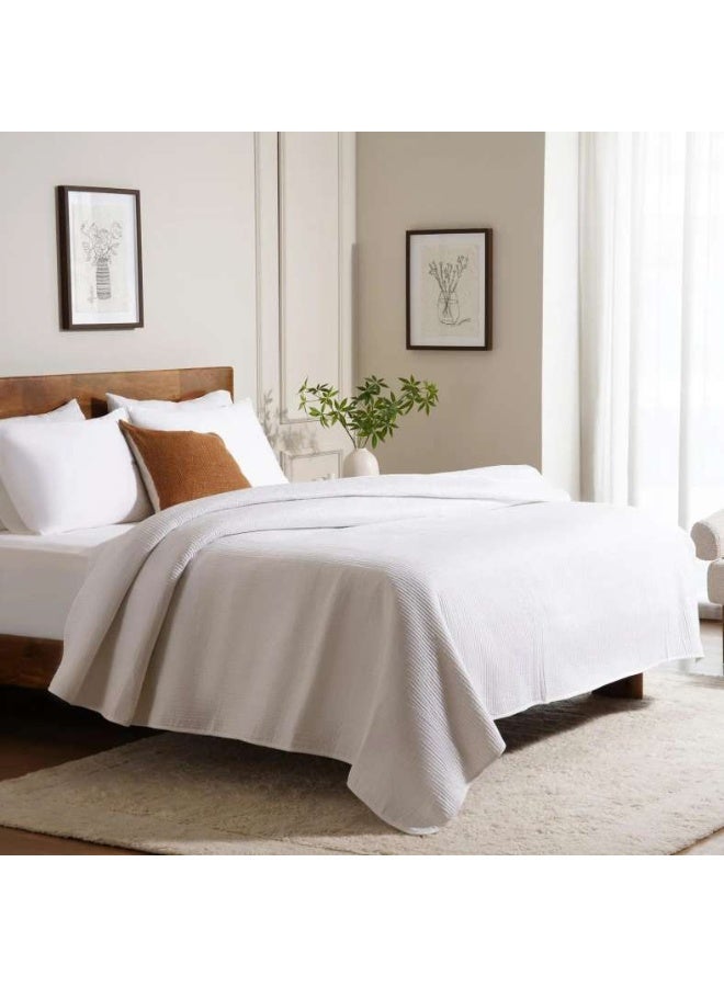 Pan Home غطاء سرير مخملي من يوكاليبتوس - 220X240 سم - أبيض ساطع - Image 1