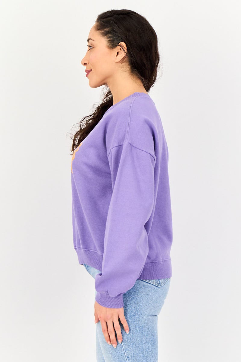 Misfit Women Ribbed Collar Graphic Print Long Sleeve Sweatshirt, Purple - Image 4
