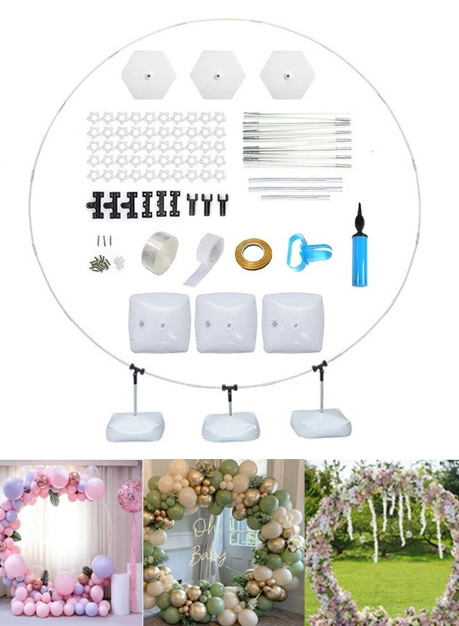 Fiber Pole Circular Balloon Arch Kit, 2m Wide Adjustable Balloon Arch Stand with Base Frame & 50 pcs Macaron Colored Balloons for Graduation Wedding Birthday Baby Shower Party Supplies Photo Backdrop Decoration - Image 1