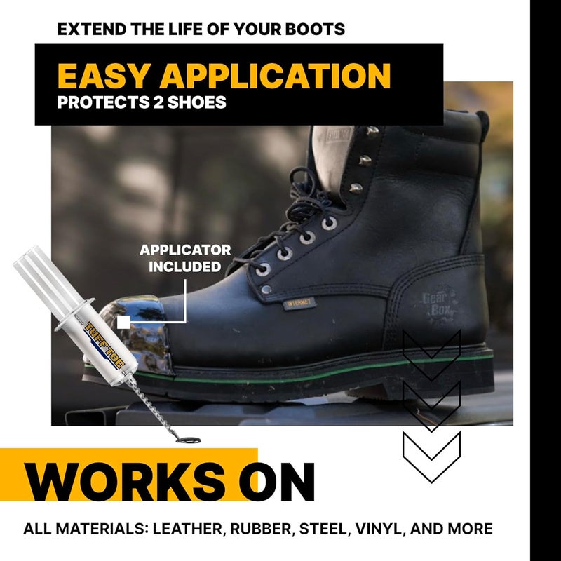 Tuff Toe Store Boot Toe Protector V2 Adhesive, Extra Strong Shoe Glue Toe Protectors for Shoes & Work Boots - Waterproof, Heat Resistant, Heavy Duty Protective Layer & Shoe Repair Kit - Covers 2 Shoes, Black Color - Image 3