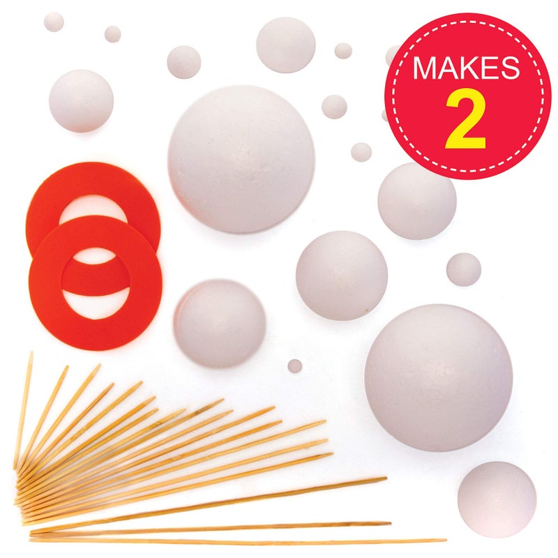 Baker Ross Make Your Own Solar System Kits with Various Sizes Polystyrene Balls, Foam Pieces &Wooden Sticks For Kids Science Projects(Pack of 2 Kits) - Image 2
