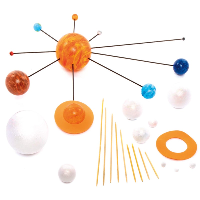 Baker Ross Make Your Own Solar System Kits with Various Sizes Polystyrene Balls, Foam Pieces &Wooden Sticks For Kids Science Projects(Pack of 2 Kits) - Image 1