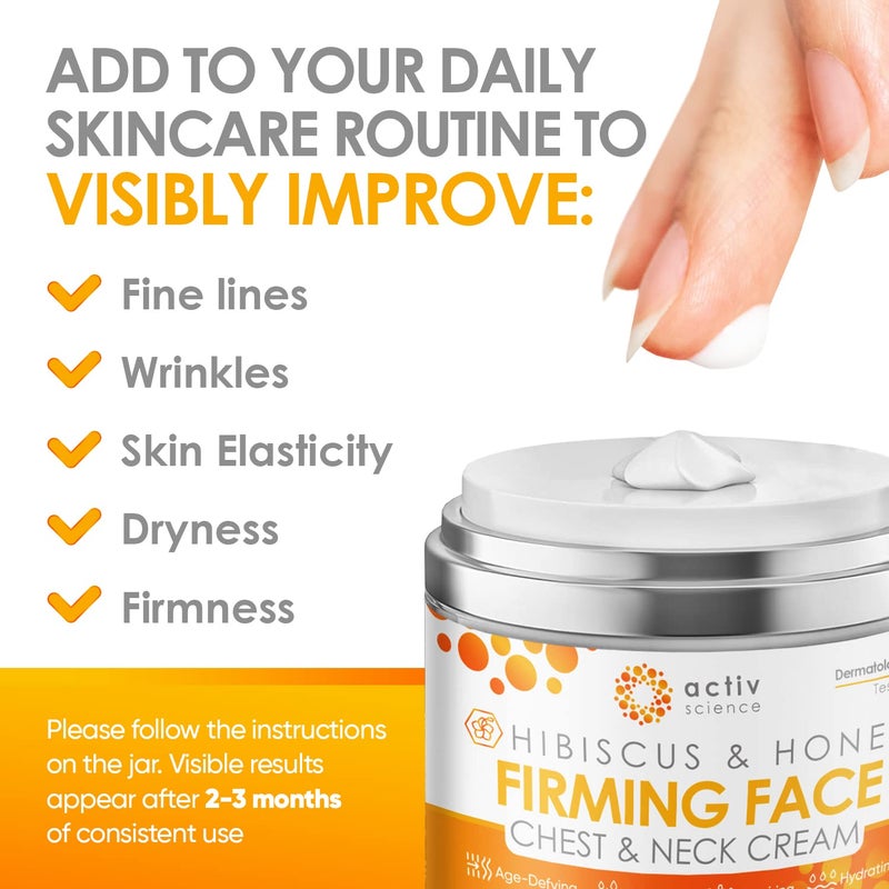 ACTIVSCIENCE Hibiscus & Honey Firming Cream, Neck Firming Cream, Skin Tightening Cream, Skin Firming and Tightening Lotion, Reduce the Look of Neck Lines, Tightens & Smooths - With Collagen & Hyaluronic Acid 1.7OZ - Image 3