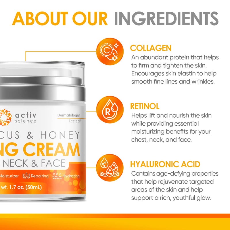 ACTIVSCIENCE Hibiscus & Honey Firming Cream, Neck Firming Cream, Skin Tightening Cream, Skin Firming and Tightening Lotion, Reduce the Look of Neck Lines, Tightens & Smooths - With Collagen & Hyaluronic Acid 1.7OZ - Image 2