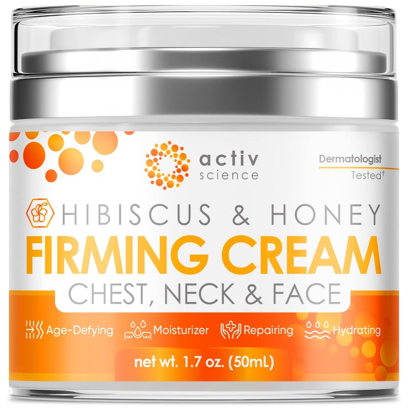 ACTIVSCIENCE Hibiscus & Honey Firming Cream, Neck Firming Cream, Skin Tightening Cream, Skin Firming and Tightening Lotion, Reduce the Look of Neck Lines, Tightens & Smooths - With Collagen & Hyaluronic Acid 1.7OZ - Image 1