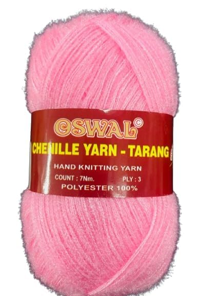 Generic Oswal Chenille Yarn - Tarang, Hand Knitting Yarn, 100% Polyester, Pink, 70 m, 3 Ply 200 gm 