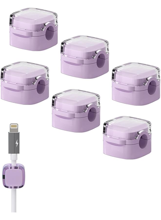promass Magnetic Cable Clips, 6 Pack Under Desk Cable Management, Strong Adhesive Wire Holder Keeper, Hide Phone USB Cable for Car Home Office Kitchen Office Desk Nightstand, Crystal (purple) - Image 1