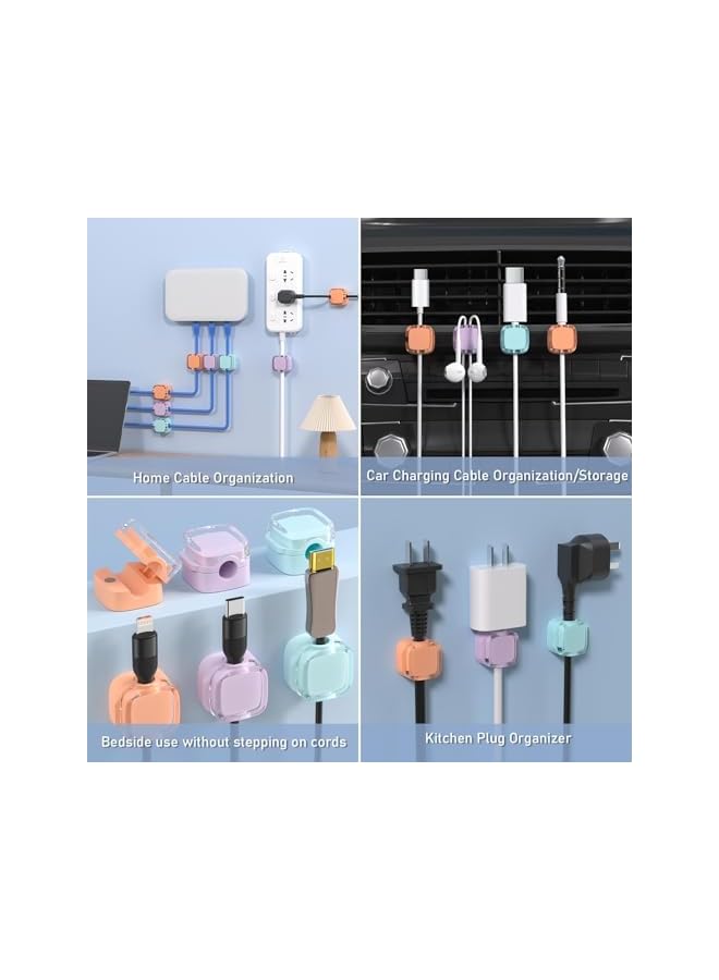 promass Magnetic Cable Clips, 6 Pack Under Desk Cable Management, Strong Adhesive Wire Holder Keeper, Hide Phone USB Cable for Car Home Office Kitchen Office Desk Nightstand, Crystal (purple) - Image 4