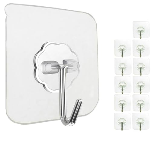 Jwxstore 12 Pack Heavy Duty Self Adhesive Hooks - 33lb Max, Transparent, Waterproof, Sticky Wall Hooks for Keys, Bathroom, Shower, Outdoor, Kitchen, Door, Home Improvement, Utility - Image 1