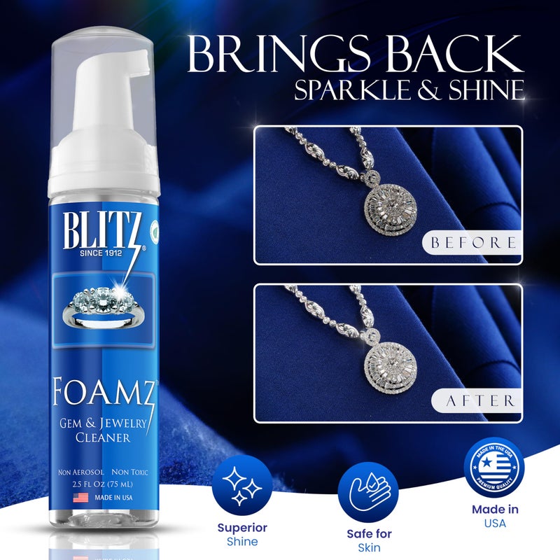 Blitz Foamz Gem & Jewelry Cleaning Foam for Gold, Silver, & Platinum Jewelry Polishes Non-Porous, Precious & Semi-Precious Stones Non-Toxic, Non-Abrasive, & Planet Friendly Made in the USA 2.5oz - Image 4