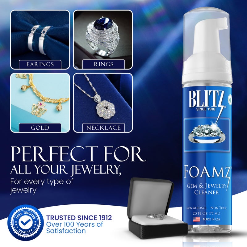 Blitz Foamz Gem & Jewelry Cleaning Foam for Gold, Silver, & Platinum Jewelry Polishes Non-Porous, Precious & Semi-Precious Stones Non-Toxic, Non-Abrasive, & Planet Friendly Made in the USA 2.5oz - Image 5