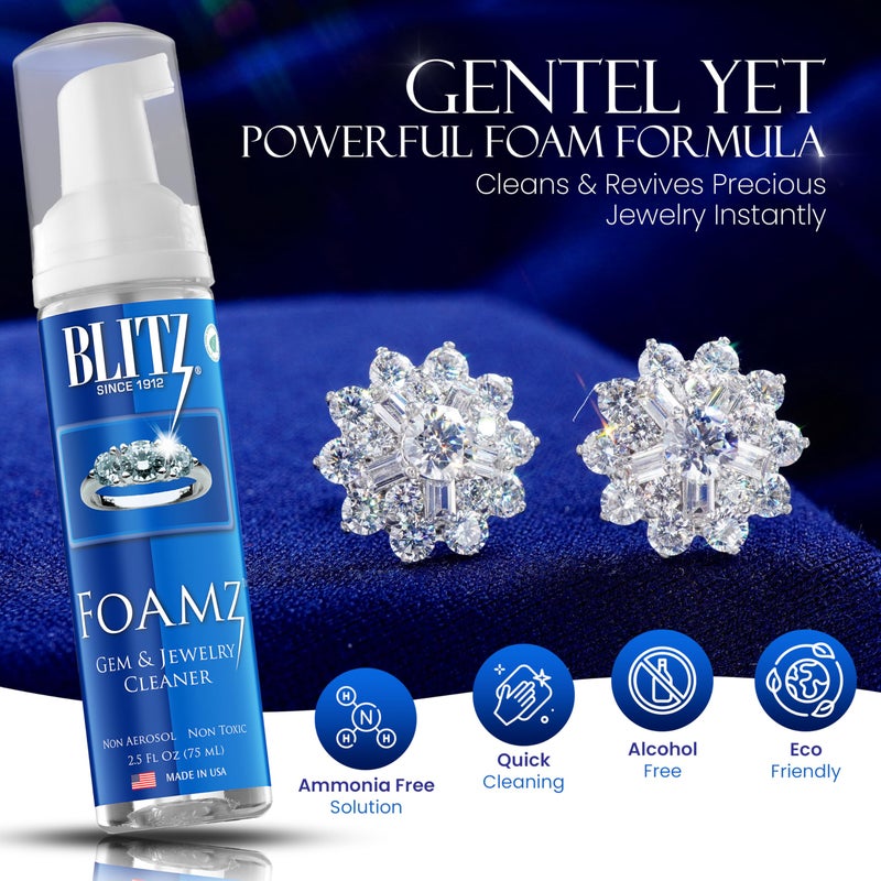 Blitz Foamz Gem & Jewelry Cleaning Foam for Gold, Silver, & Platinum Jewelry Polishes Non-Porous, Precious & Semi-Precious Stones Non-Toxic, Non-Abrasive, & Planet Friendly Made in the USA 2.5oz - Image 2