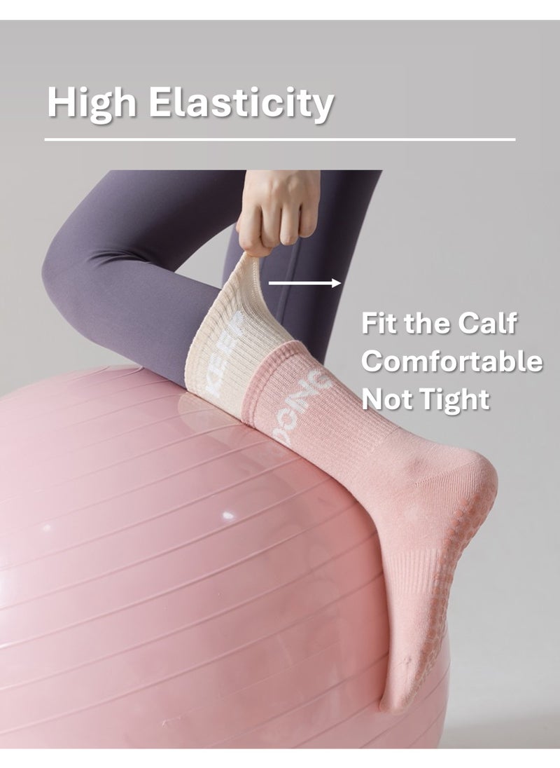 YooA 3-Pair Non-slip Yoga Socks, Cotton Pilates Socks with 3D Silicone Particles, Breathable&Moisture-wicking&Machine-washable, Ideal for Yoga/Pilates/Ballet/Dance/Workout (Pink+Black+Grey, Fit Size 36-42)  - Image 3
