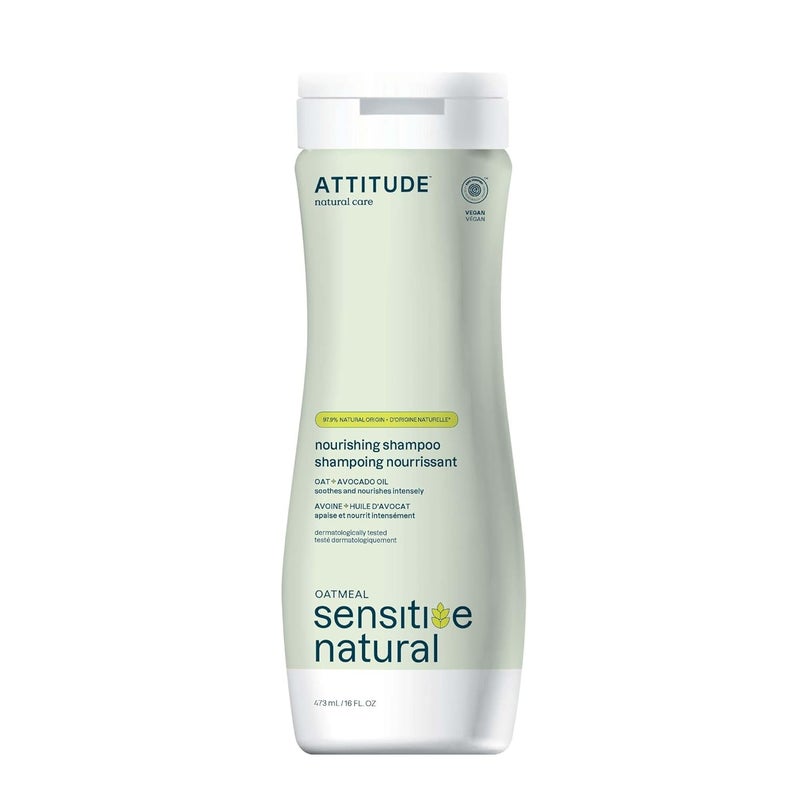 ATTITUDE Hair Shampoo for Sensitive Dry Scalp EWG Verified Soothing Oat Dry and Damaged Hair Naturally Derived Ingredients Vegan and PlantBased Nourishing Avocado Oil 16 Fl Oz