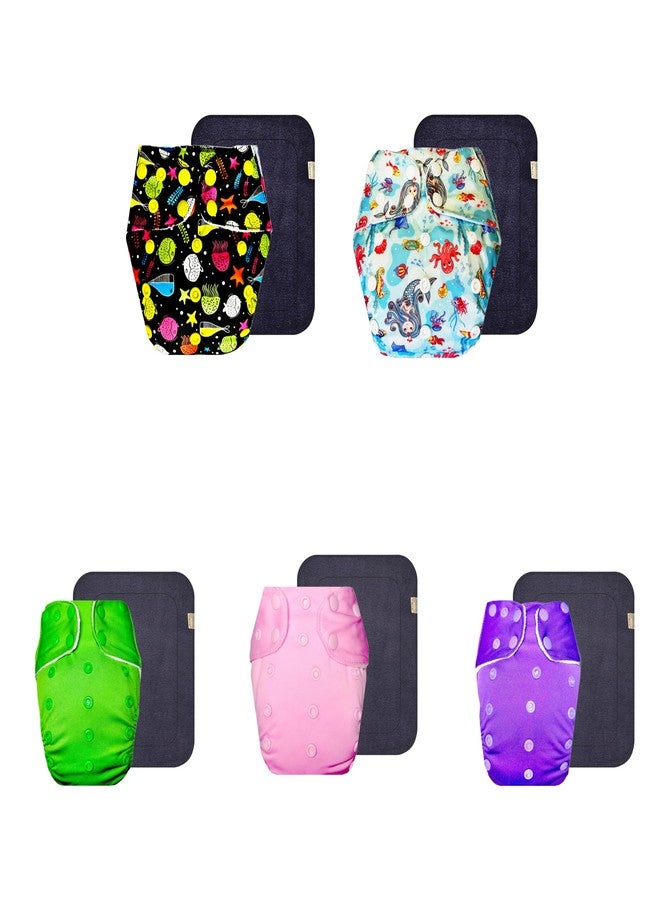 حفاضات قماشية فاخرة من دمبلدو مع حشوة سوداء (عبوة من 5) | شعور بالجفاف والراحة | تهوية جيدة | سريعة الجفاف | ضرورية للاستخدام اليومي | من 3 أشهر إلى 3 سنوات | مناسبة للأطفال من الجنسين - Image 1