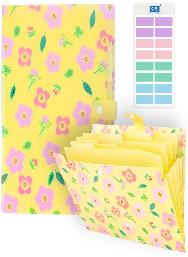 SPS 5 Pocket Expanding File Folder Aesthetic Design - Fits A4 & Letter Size Document Organizer, Accordion File Folders, File for Office, Portable File Organizer, School & Home - Pastel Yellow Garden - Image 1