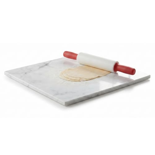 Diflart Natural Marble Stone Cutting Board for Kitchen, 16x20inch, Carrara White, Marble Slab with Non Slip Feets for Pastry, Cheese, Charcuterie, Baking, Rolling Dough, Chocolate Tempering - Image 1