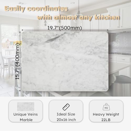 Diflart Natural Marble Stone Cutting Board for Kitchen, 16x20inch, Carrara White, Marble Slab with Non Slip Feets for Pastry, Cheese, Charcuterie, Baking, Rolling Dough, Chocolate Tempering - Image 3