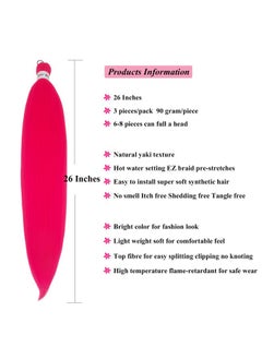 Hot Pink Braiding Hair Pre Stretched Kanekalon Prestretched Braiding Hair 3 Packs 26 Inch Yaki Texture Synthetic Hair For Braiding By Upruyo (3 Packshot Pink) - pzsku/ZA1B299077174DCBD5DDDZ/45/_/1720085872/aa85a868-eb73-42aa-85fb-dc1d2e8a5a68