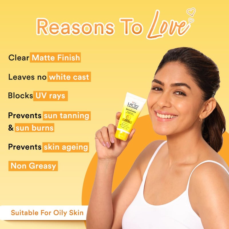 Lacto Calamine واقي شمس لاكتو كالمين SPF 50 100 جرام PA واقي شمس للبشرة الدهنية UVA UVB مقاوم للماء بدون أثر أبيض مع طين الكاولين فيتامين E مستخلصات الليمون خالي من البارابين 100 جرام - Image 2