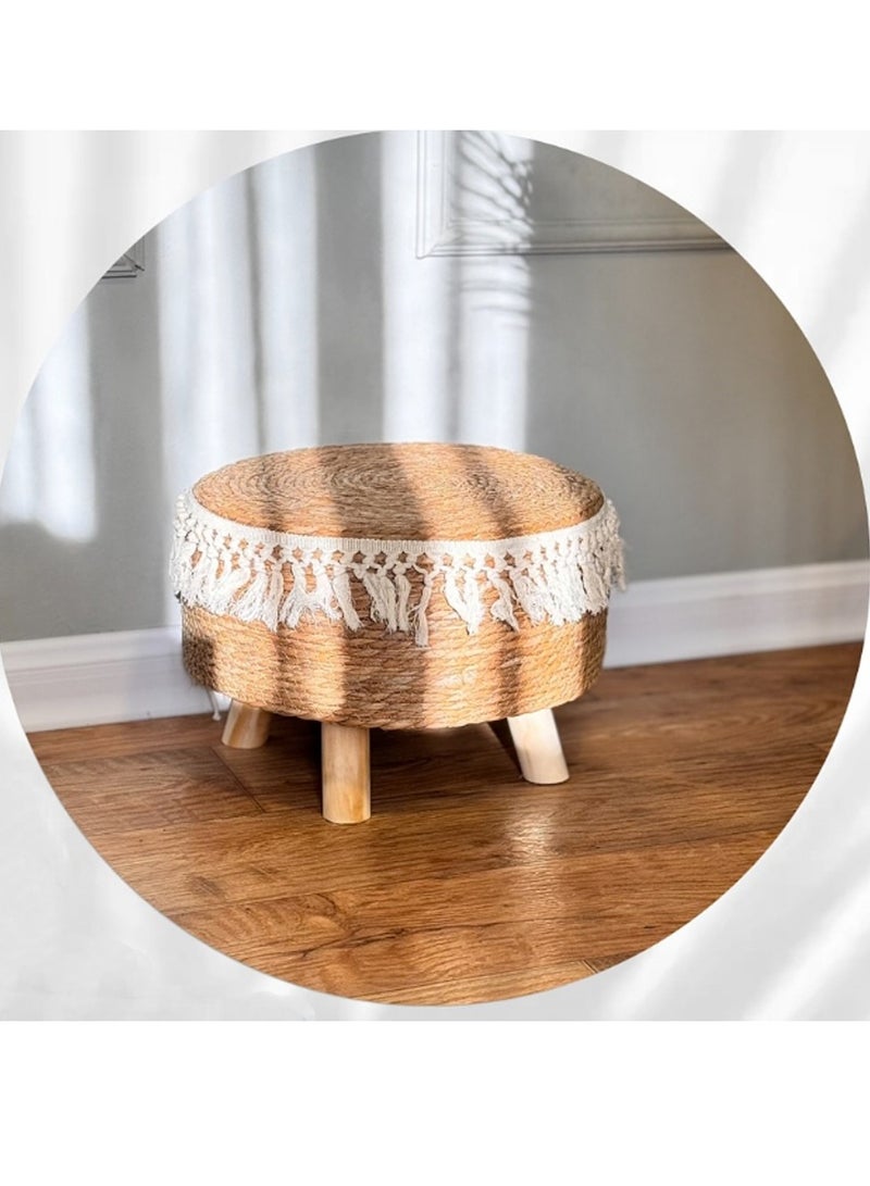 Generic FFD Natural Sea grass Round Ottoman Footstool – Handwoven Stool with 4 Sturdy Wood Legs, Multifunctional Modern Accent for Bedroom, Living Room - Image 1