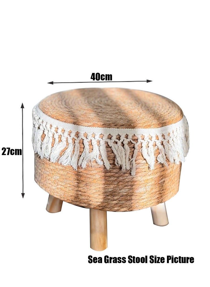 Generic FFD Natural Sea grass Round Ottoman Footstool – Handwoven Stool with 4 Sturdy Wood Legs, Multifunctional Modern Accent for Bedroom, Living Room - Image 2