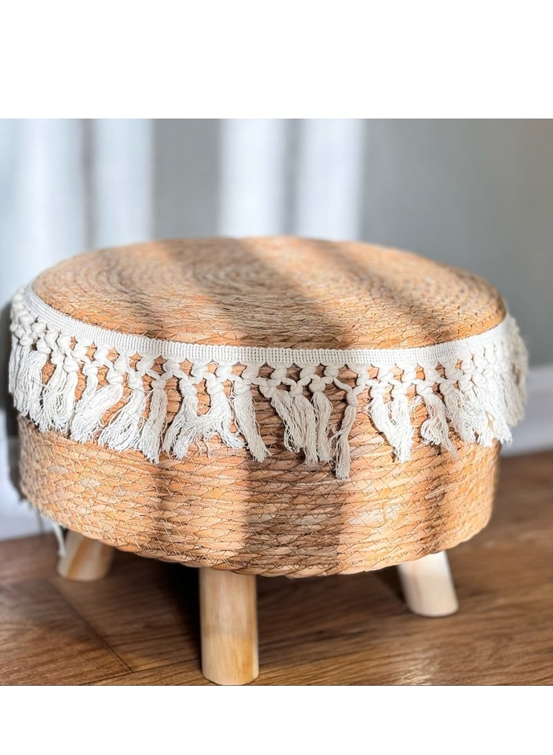 Generic FFD Natural Sea grass Round Ottoman Footstool – Handwoven Stool with 4 Sturdy Wood Legs, Multifunctional Modern Accent for Bedroom, Living Room - Image 3