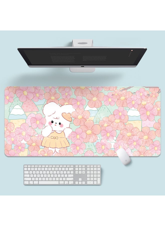 Generic - Small Free Child Cute Cartoon Table Pad Oversized Computer Keyboard Mouse Pad Girls Desktop Learning Office High Color Value-Color:800*300*2mm-Pattern:TU-Pumpkin Bunny Bear - Image 1