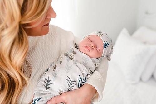 Miaoberry Forest Organic Muslin Swaddle Blankets for Baby Boy with Matching Hat and Wooden Hello World Newborn Sign Newborn Photography Props Birth Announcement Sign - Image 3