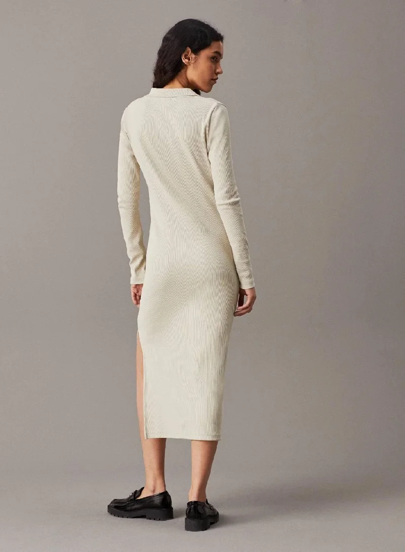Calvin Klein Jeans Long Ribbed Cotton Polo Dress