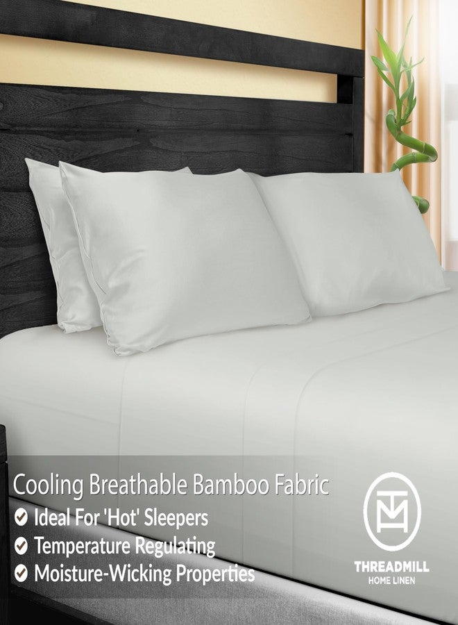 Threadmill Rayon Bamboo Pillow Cases Standard Size Set of 2 - Bamboo Sheets Silk Cooling Satin Pillowcases, Soft & Breathable Pillow Case with Envelope Closure for Standard & Queen Pillows, Light Grey - Image 4