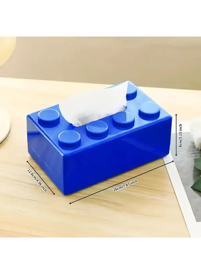 صندوق المناديل بتصميم كتل البناء الزرقاء، منظف الجدار والمكتب - Image 1